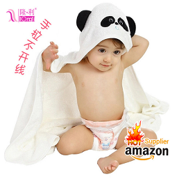 亚马逊跨境电商婴儿卡通抱被儿童带帽浴巾熊猫图案斗篷来图定制
