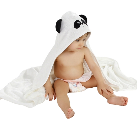 亚马逊跨境电商婴儿卡通抱被儿童带帽浴巾熊猫图案斗篷来图定制
